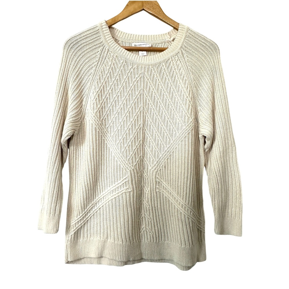 Minimalist Cream Cotton Knit Sweater Textured Chevron L Christopher & Banks